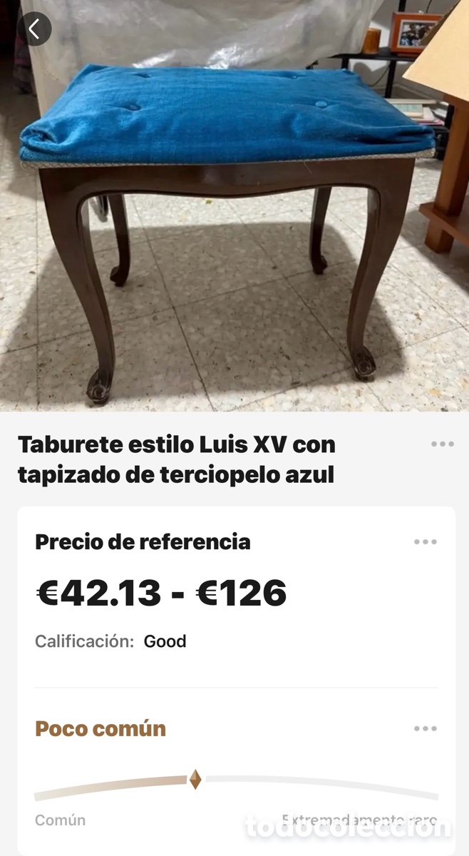 Vintage: Taburete para piano en terciopelo azul - Foto 3