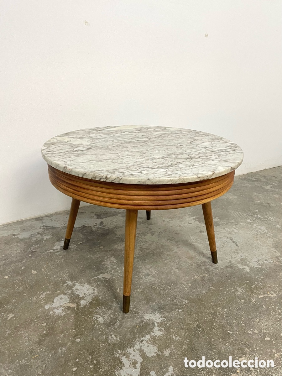 Vintage: Mesa de centro de madera y m&aacute;rmol - Foto 3