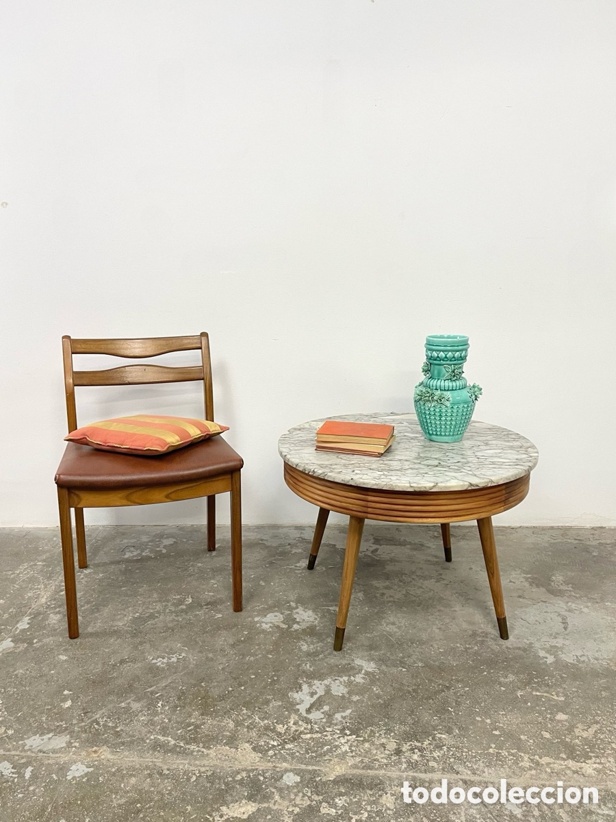 Vintage: Mesa de centro de madera y m&aacute;rmol - Foto 1