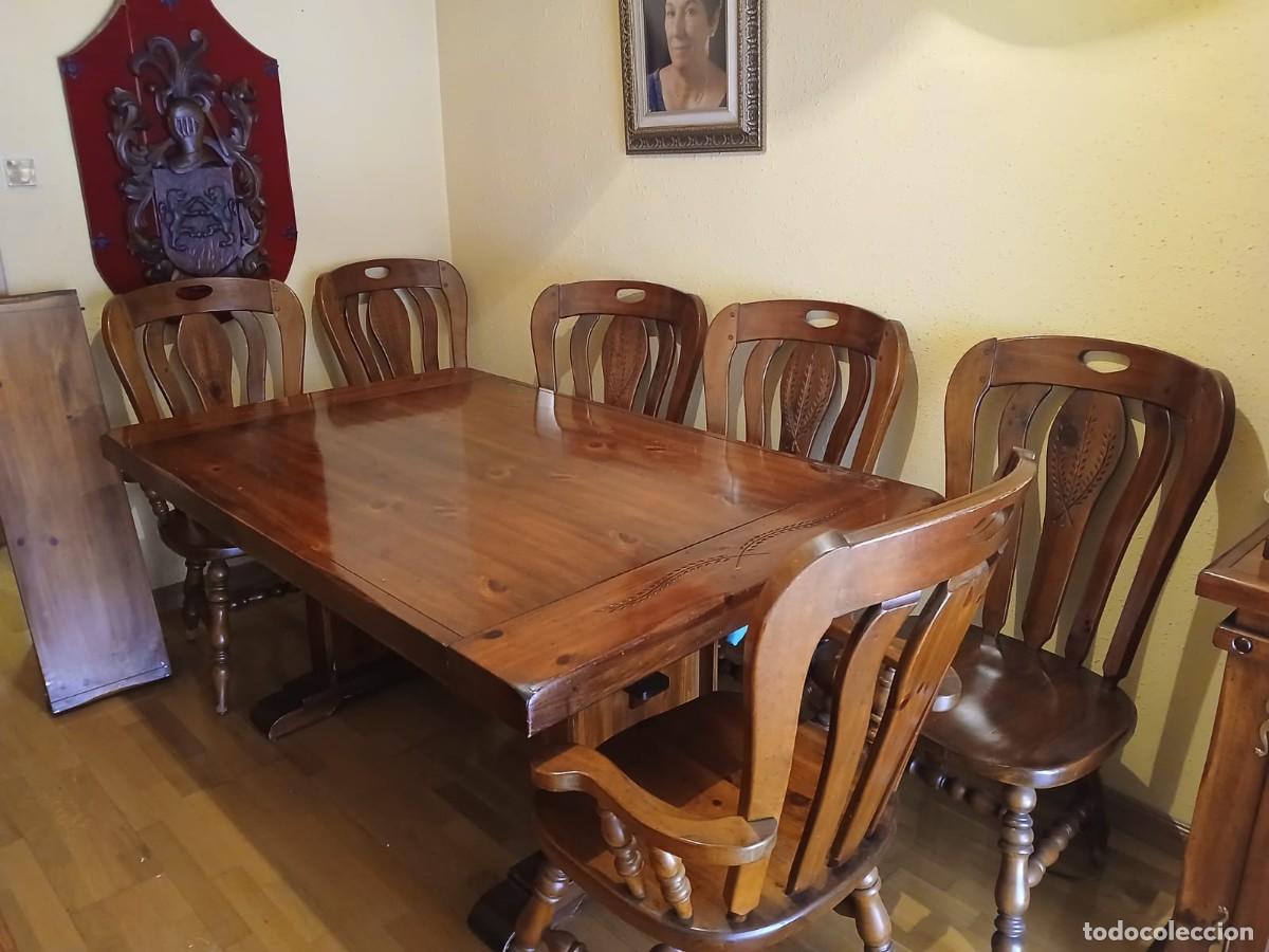 Vintage: Mesa, 6 sillas y vitrina madera maciza - Foto 1