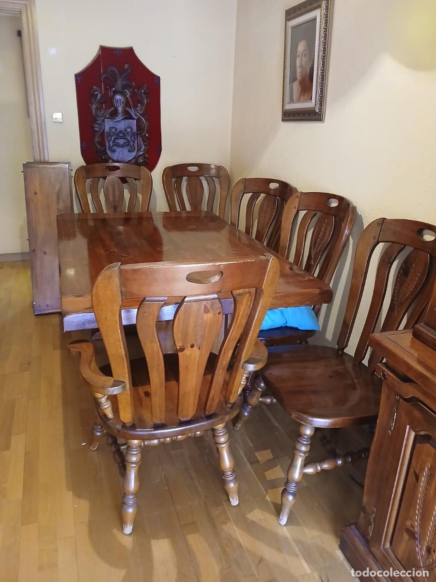 Vintage: Mesa, 6 sillas y vitrina madera maciza - Foto 3