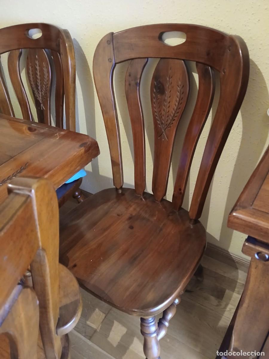 Vintage: Mesa, 6 sillas y vitrina madera maciza - Foto 4