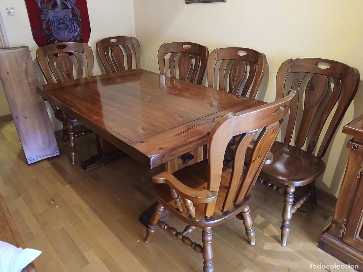 Vintage: Mesa, 6 sillas y vitrina madera maciza - Foto 5