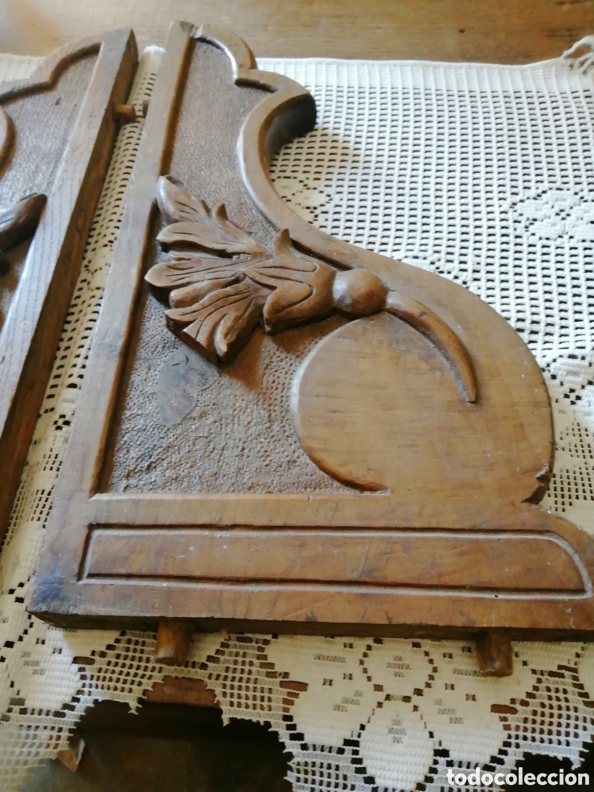 Vintage: PAREJA REMATES DE MUEBLE. MADERA DE CASTA&Ntilde;O - Foto 2