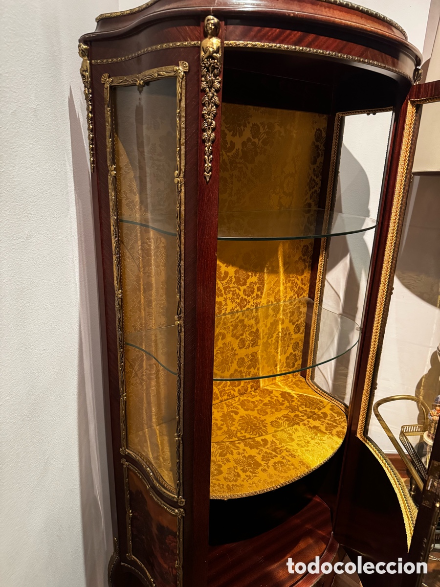 Vintage: Vitrina esquinero madera y bronce