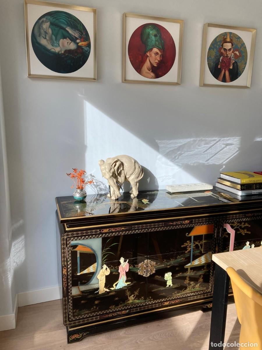 Vintage: Aparador chino lacado en roble 200 cm. NO SE ENV&Iacute;A.