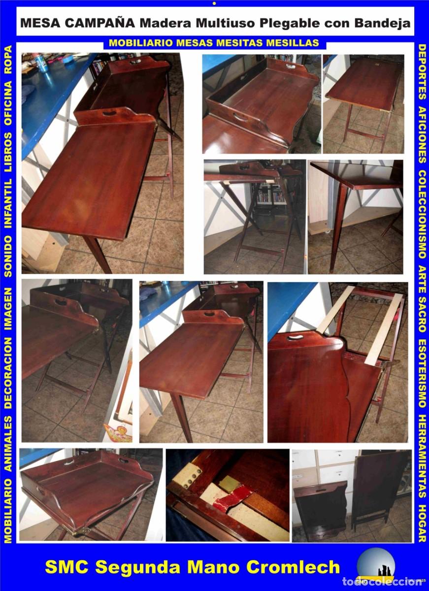 Vintage: MESA CAMPA&Ntilde;A Madera Plegable Multiusos con Bandeja. A&ntilde;os 60-70 Buen estado general