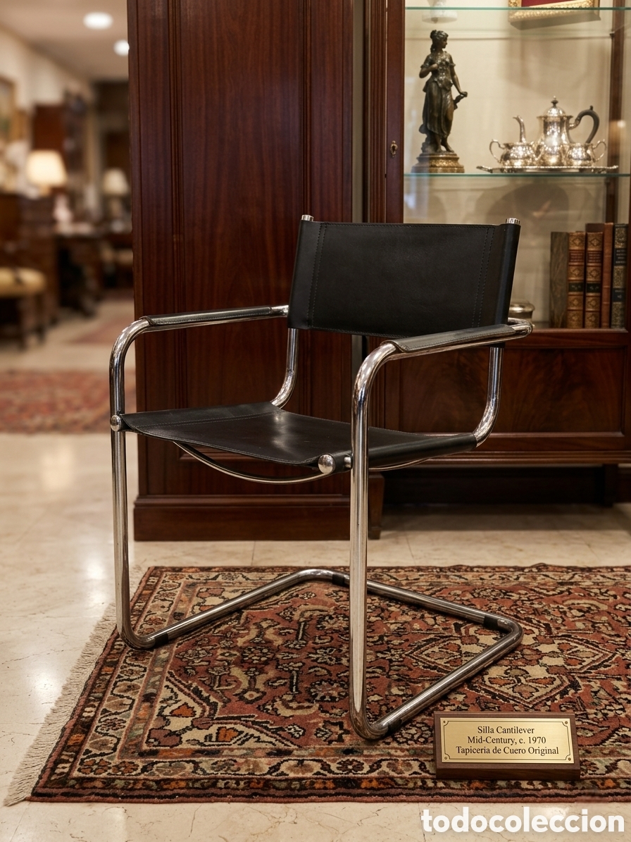 Vintage: Sllla cantilever de dise&ntilde;o Bauhaus, atribuida al dise&ntilde;ador Mart Stam, con estructura de acero