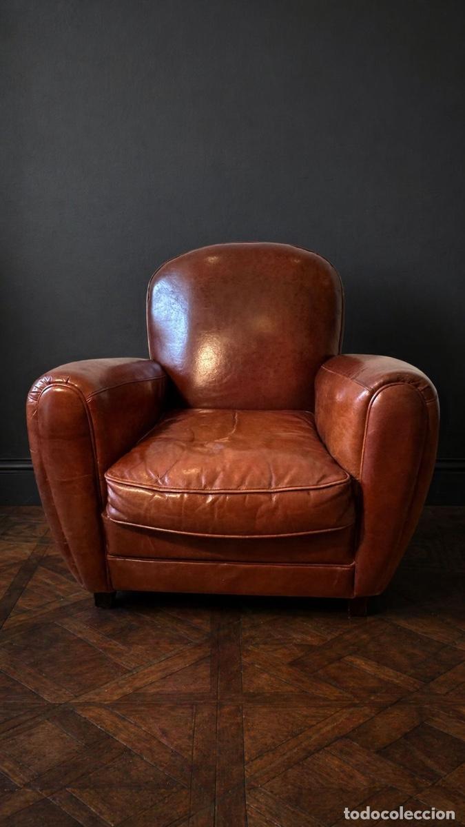 Vintage: Butaca club de piel color co&ntilde;ac &ndash; inspiraci&oacute;n francesa a&ntilde;os 30