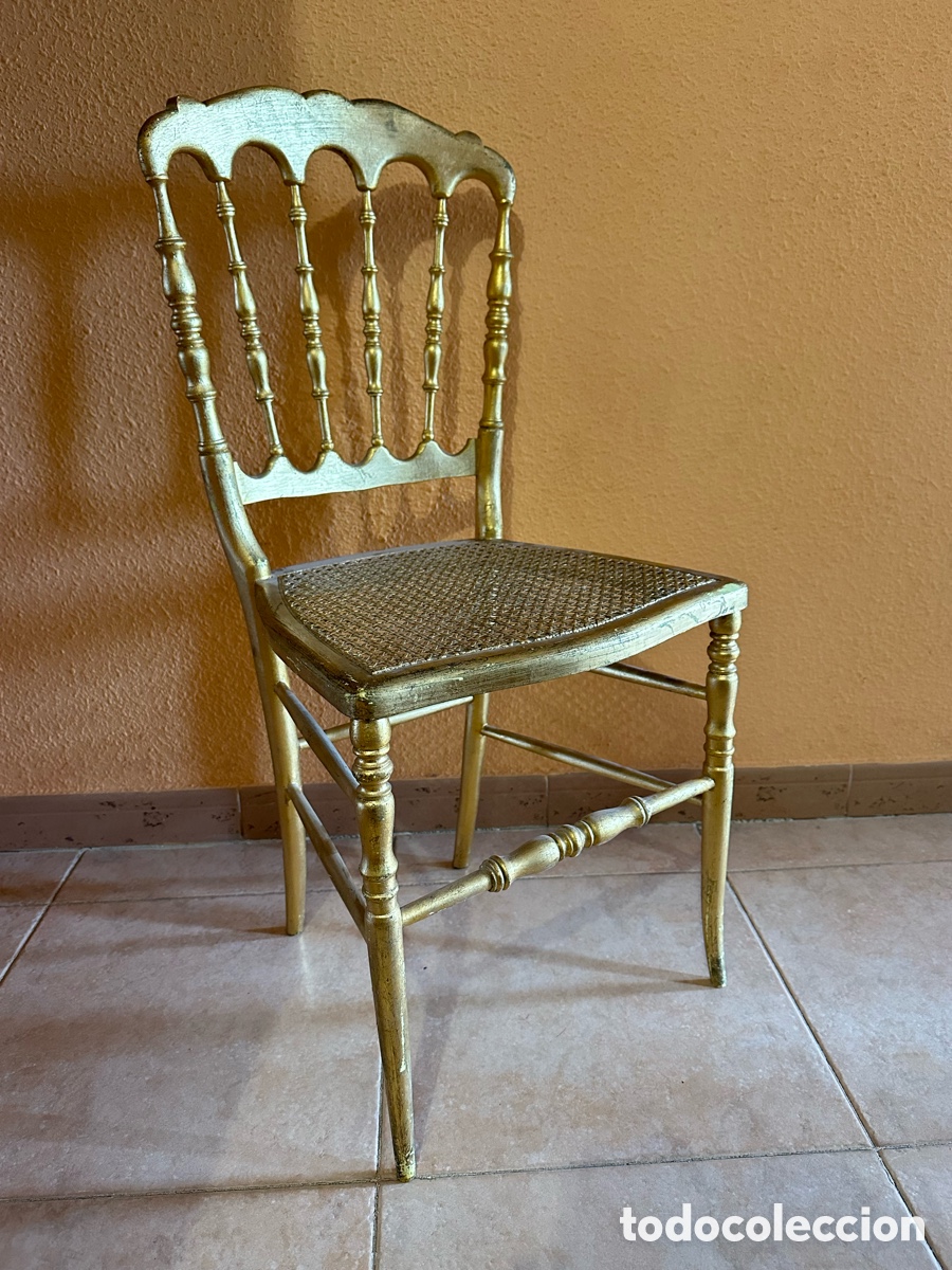 Vintage: Antigua silla de madera dorada- vintage original