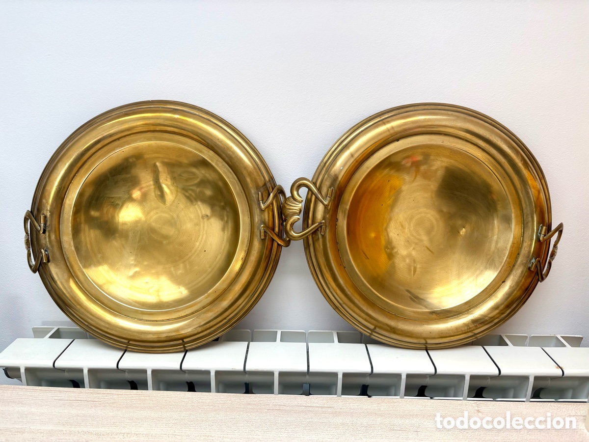 Vintage: Pareja de Braseros Antiguos de Lat&oacute;n &ndash; Conjunto Dual Siglo XIX/XX &ndash; Gran Calidad&rdquo;