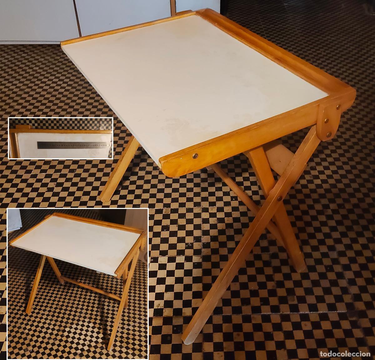 Vintage: escrittorio infantil mesa de madera plegable - antigua - para ni&ntilde;os peque&ntilde;os