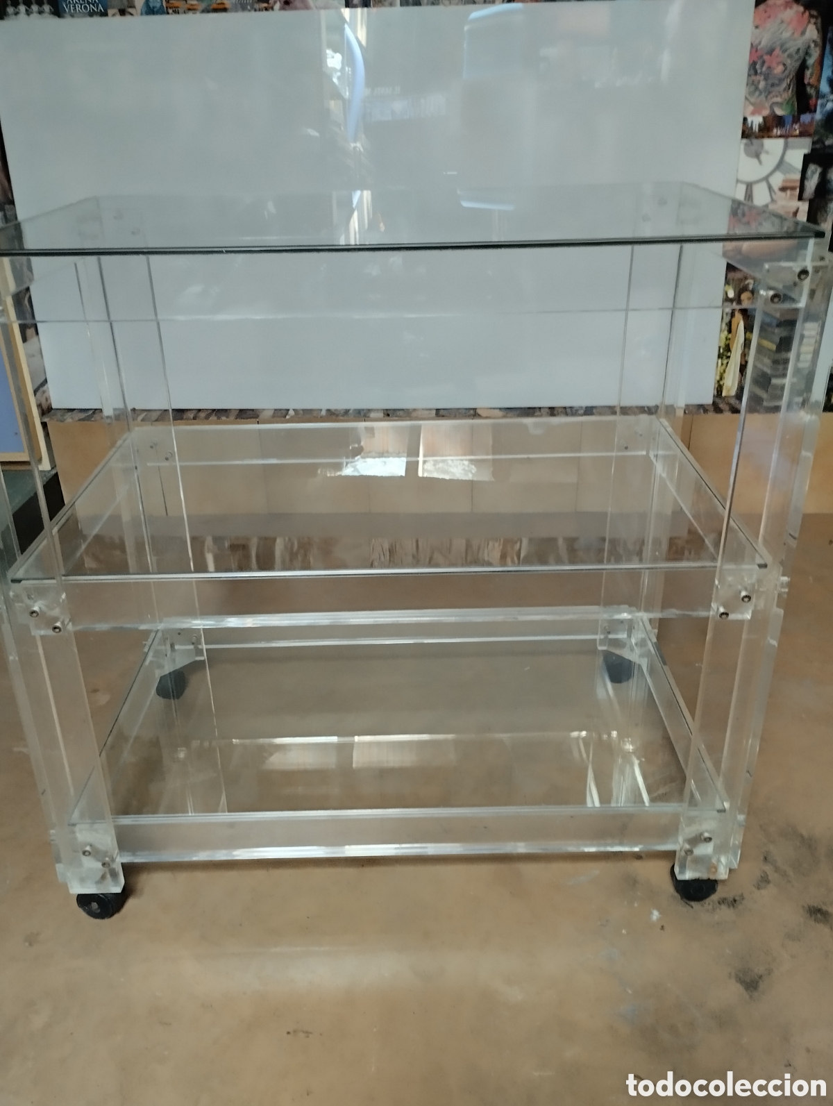 Vintage: Camarera Antigua de Metacrilato y cristal, carrito de servir antiguo retro vintage. Mesa auxiliar.