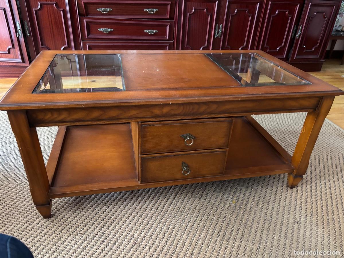 Vintage: Mesa centro sal&oacute;n madera maciza y cristal
