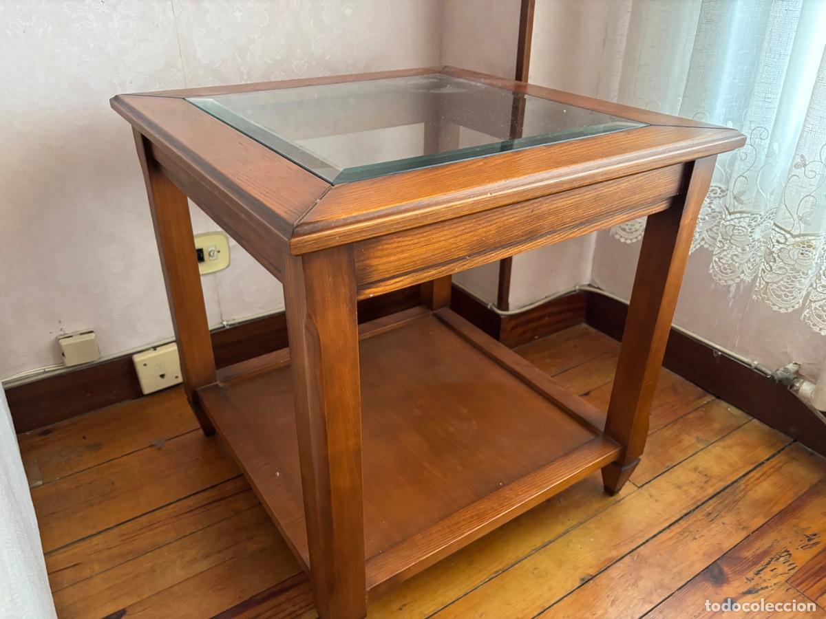 Vintage: Mesa esquina sal&oacute;n de madera maciza y cristal