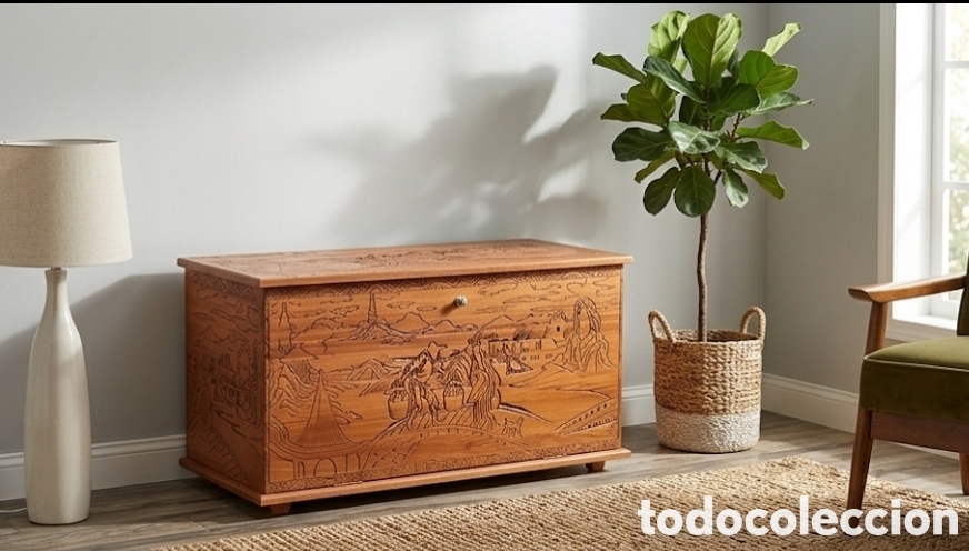 Vintage: Ba&uacute;l Arc&oacute;n Oriental Tallado Artesanal S.XX Impecable