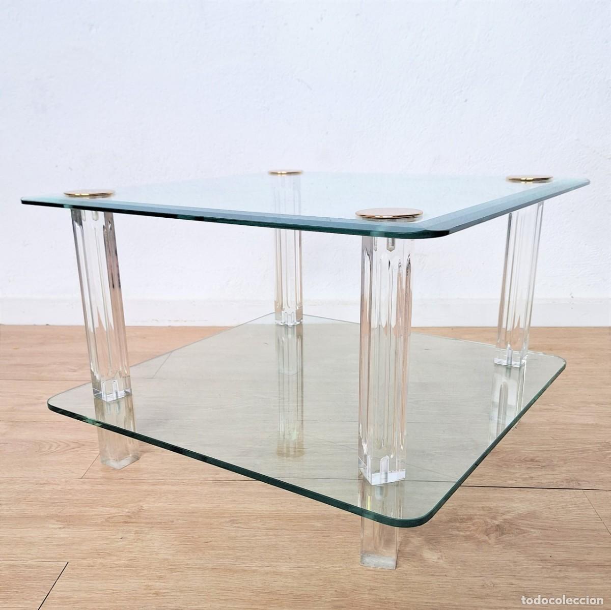 Vintage: Mesita auxiliar de cristal estilo Hollywood Regency. 1970 - 1975