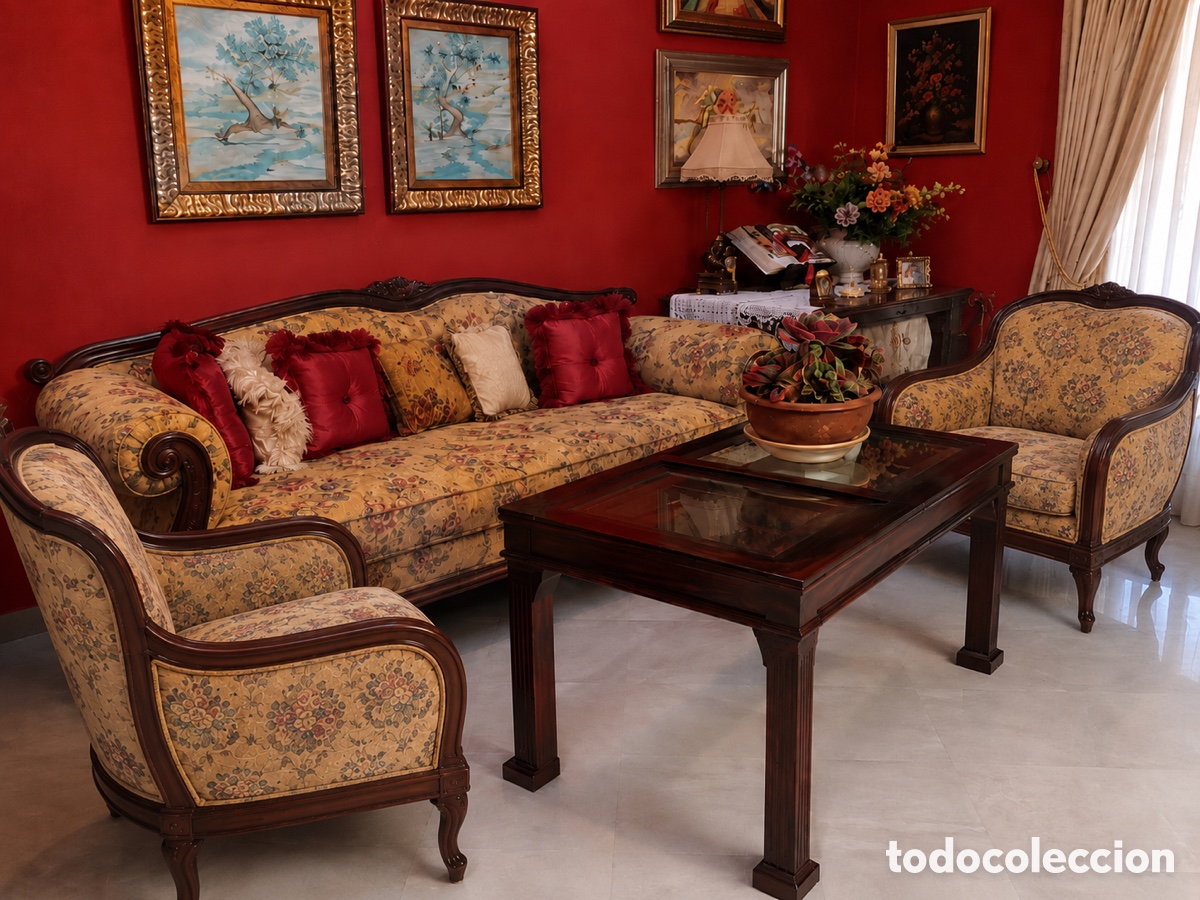 Vintage: Conjunto cl&aacute;sico de sal&oacute;n en madera maciza &ndash; Sof&aacute; - Foto 1