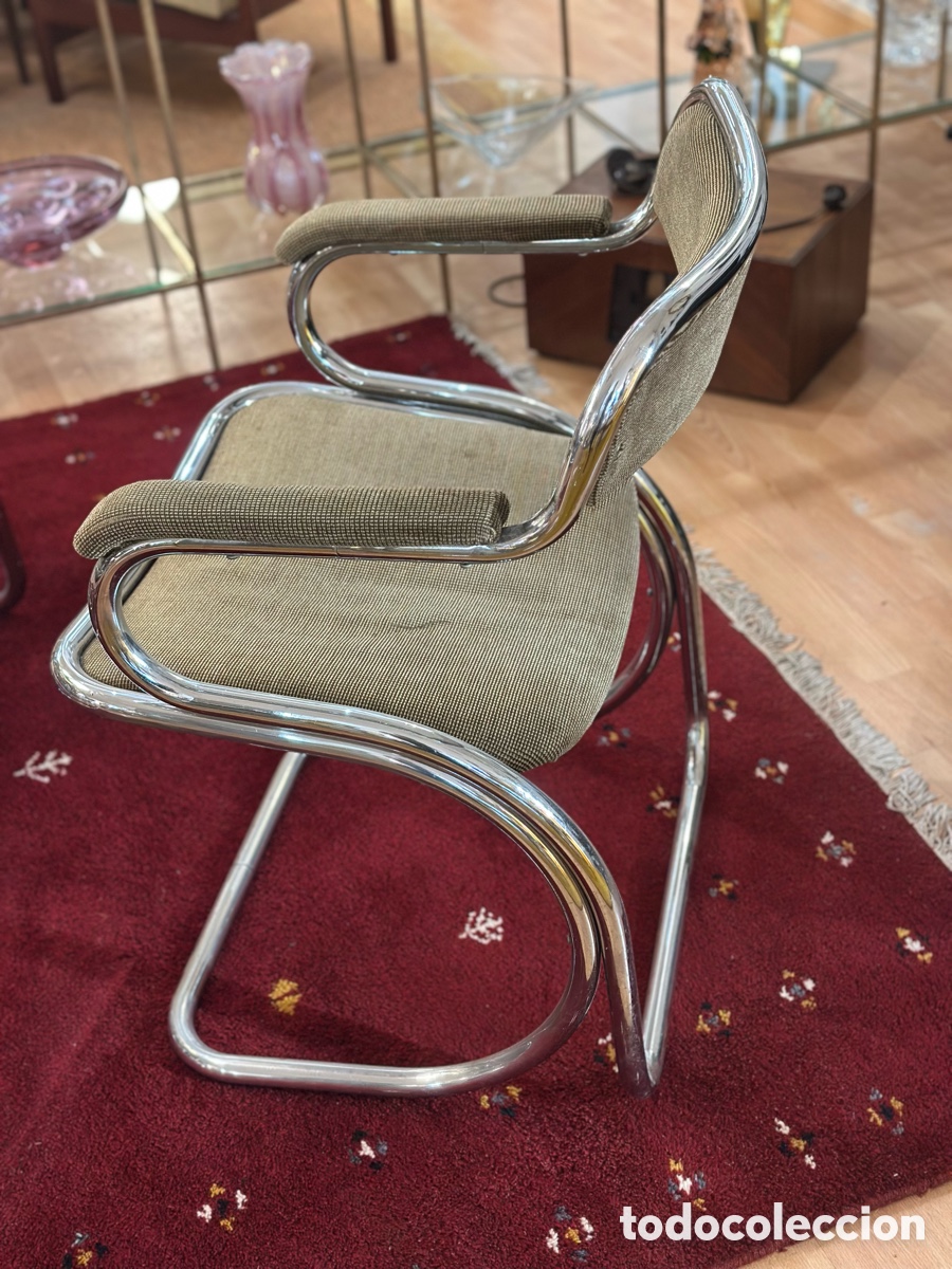 Vintage: Silla tubular Vintage Cantilever Dise&ntilde;o Italiano Acero Cromado