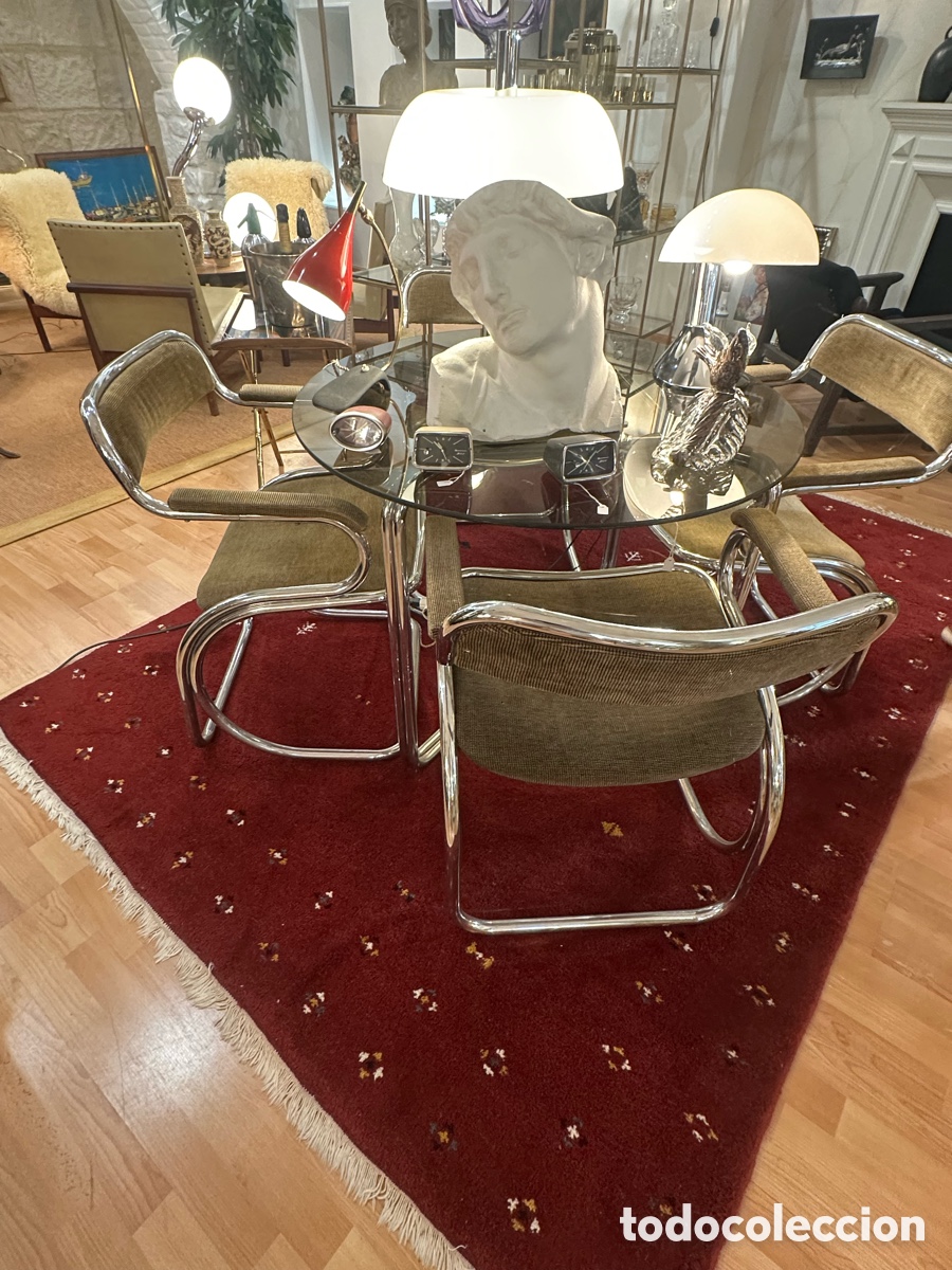 Vintage: 4 Sillas tubulares Vintage Cantilever Dise&ntilde;o Italiano Acero Cromado. Tipo Zougoise Victoria