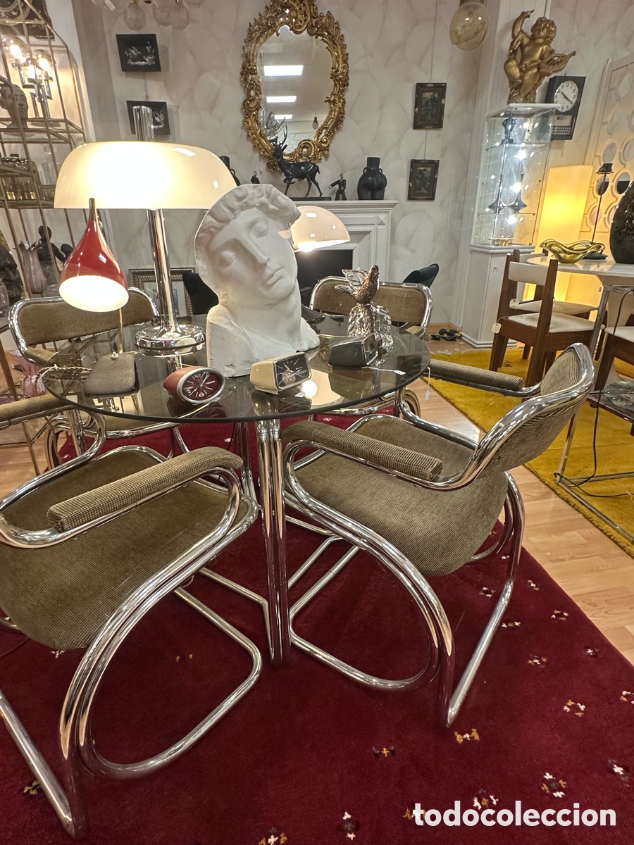 Vintage: 4 Sillas tubulares Vintage Cantilever Dise&ntilde;o Italiano Acero Cromado