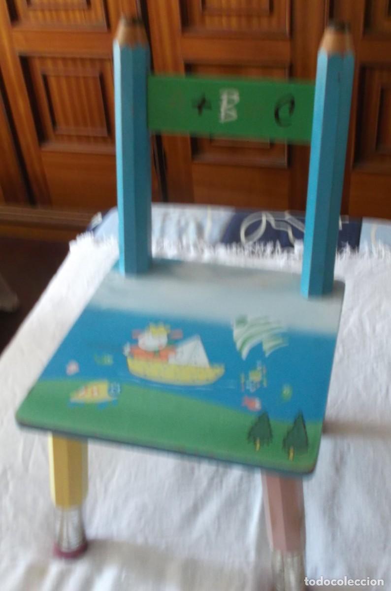 Vintage: silla peque&ntilde;a de madera infantil 50 cm de alta 28 de ancha con dibujo