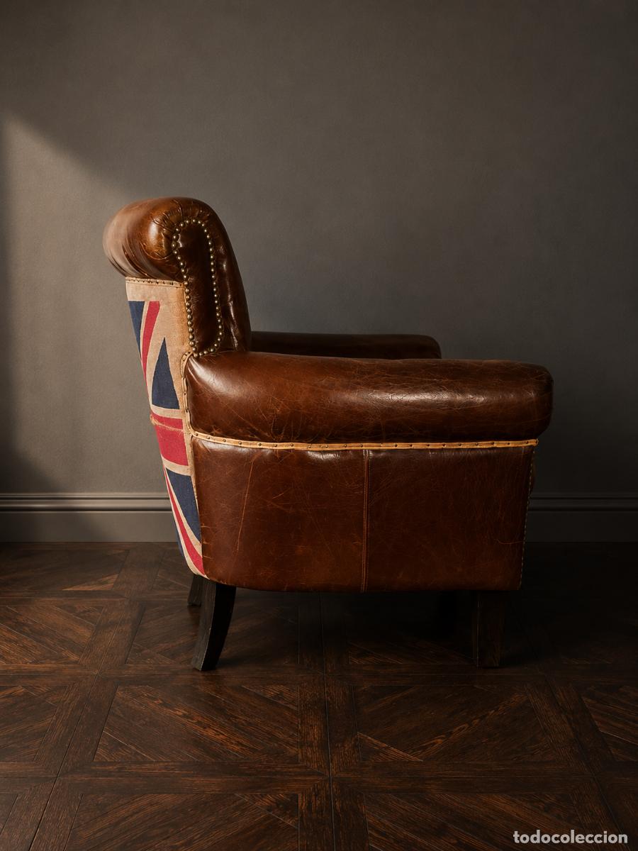 Vintage: Sill&oacute;n Club ingl&eacute;s de piel natural con Union Jack. Estilo vintage industrial / Timothy Oulton