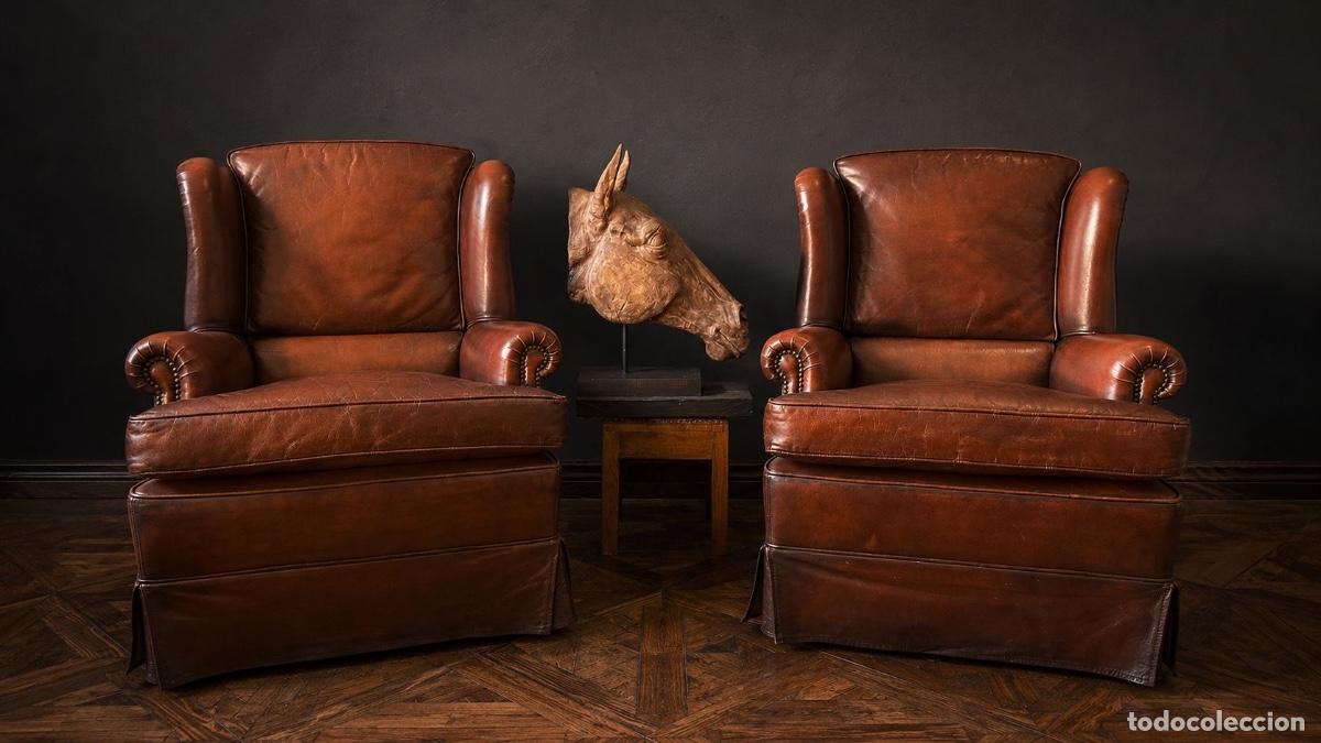 Vintage: Pareja sillones Club ingleses cuero aut&eacute;ntico envejecido estilo Chester Ralph Lauren