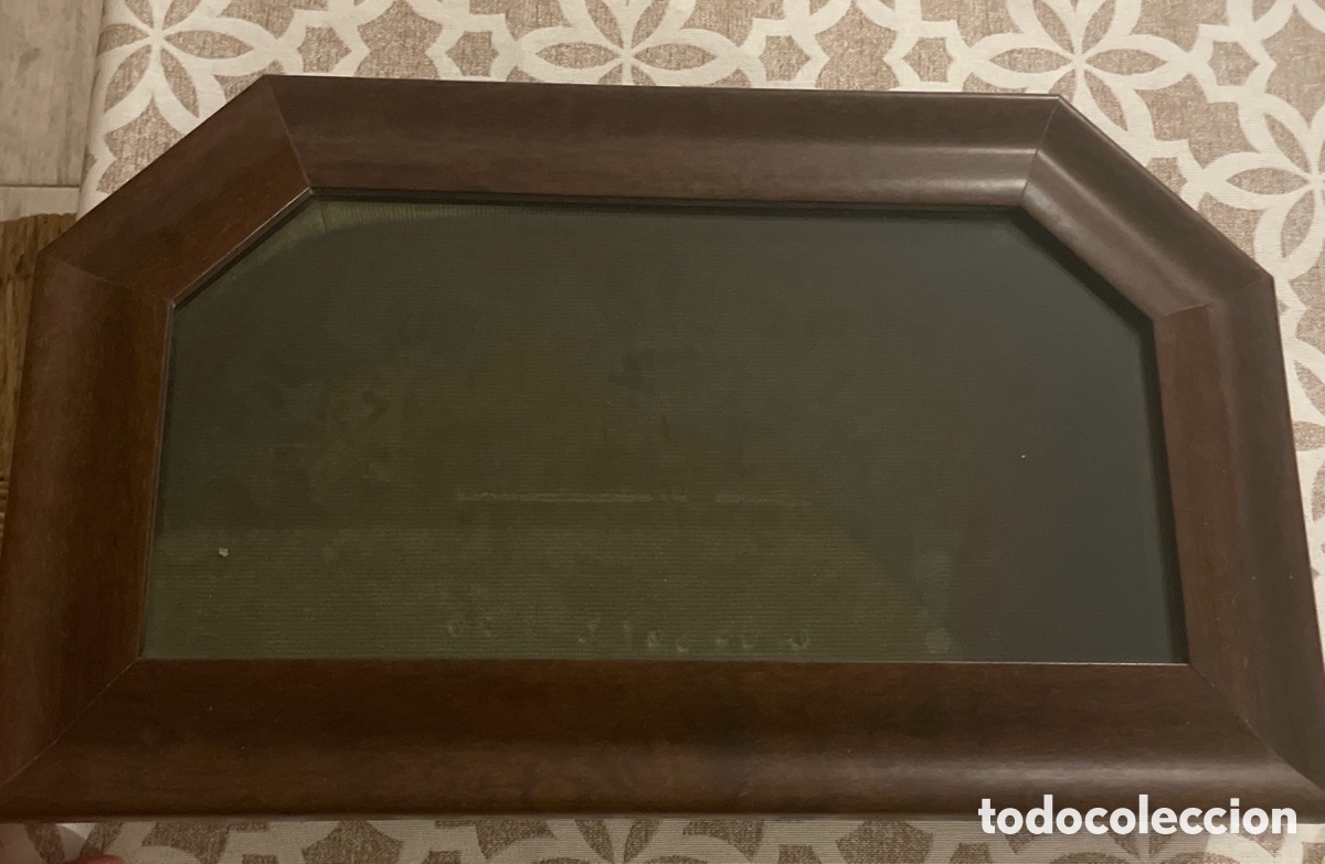 Vintage: Vitrina Expositora Poligonal de Pared o Sobremesa - Madera y Terciopelo Verde - 39,6x24x7,7 cm