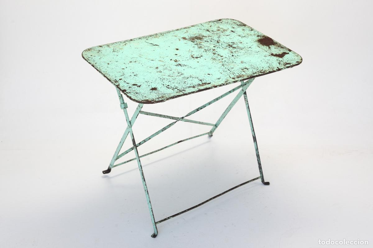 Vintage: MESA JARD&Iacute;N PLEGABLE HIERRO VERDE VINTAGE BISTRO GUERIDON RETRO INDUSTRIAL FRANCIA A&Ntilde;OS 40