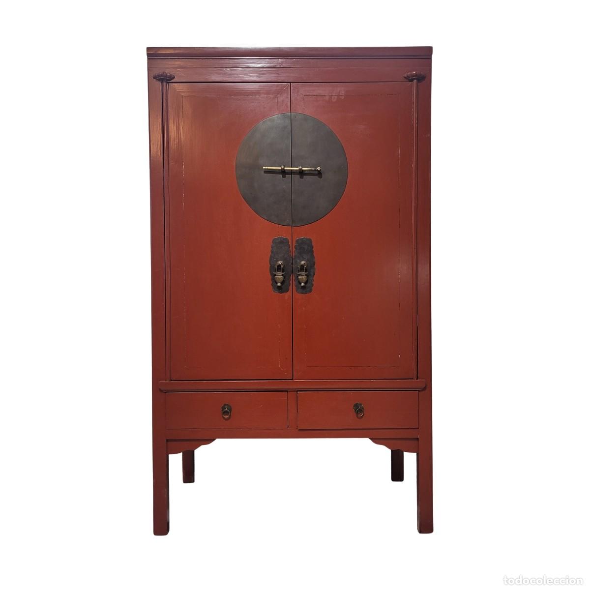 Vintage: Armario Cabinet, Madera de olmo, Rojo piment&oacute;n, 70's - China