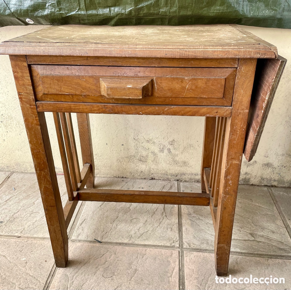 Vintage: Antigua Mesa auxiliar de madera vintage original a&ntilde;os 30. Ala plegable o abatible