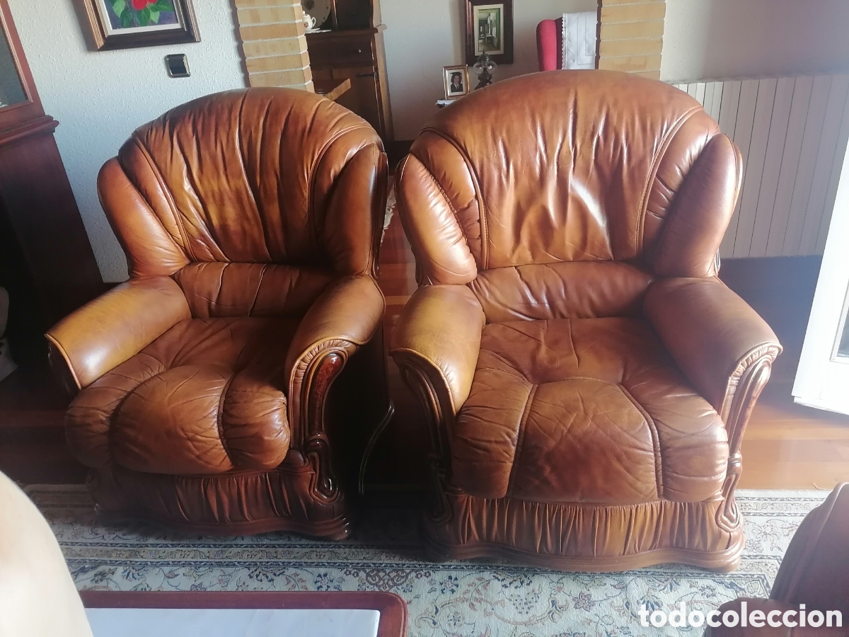Vintage: Sillones piel B&Uacute;FALO marca Daphene + mueble TV y mesita caf&eacute;