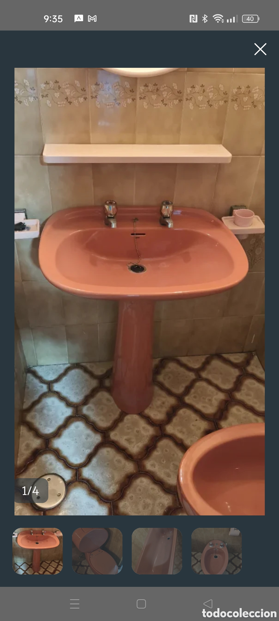 Vintage: Conjunto de ba&ntilde;o Vintage a&ntilde;os 60 color salm&oacute;n