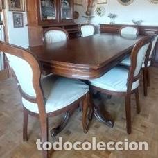 Vintage: Mesa de comedor expansible- 6 sillas-artespa&ntilde;a- madera maciza-a&ntilde;os 80