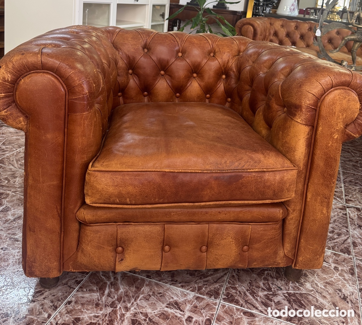 Vintage: Sill&oacute;n individual tipo Chesterfield en piel