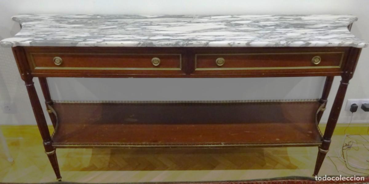 Vintage: CONSOLA APARADOR VINTAGE M&Aacute;RMOL Y MADERA DE NOGAL A&Ntilde;OS 70, S&Oacute;LO RECOGIDA PERSONAL EN MADRID