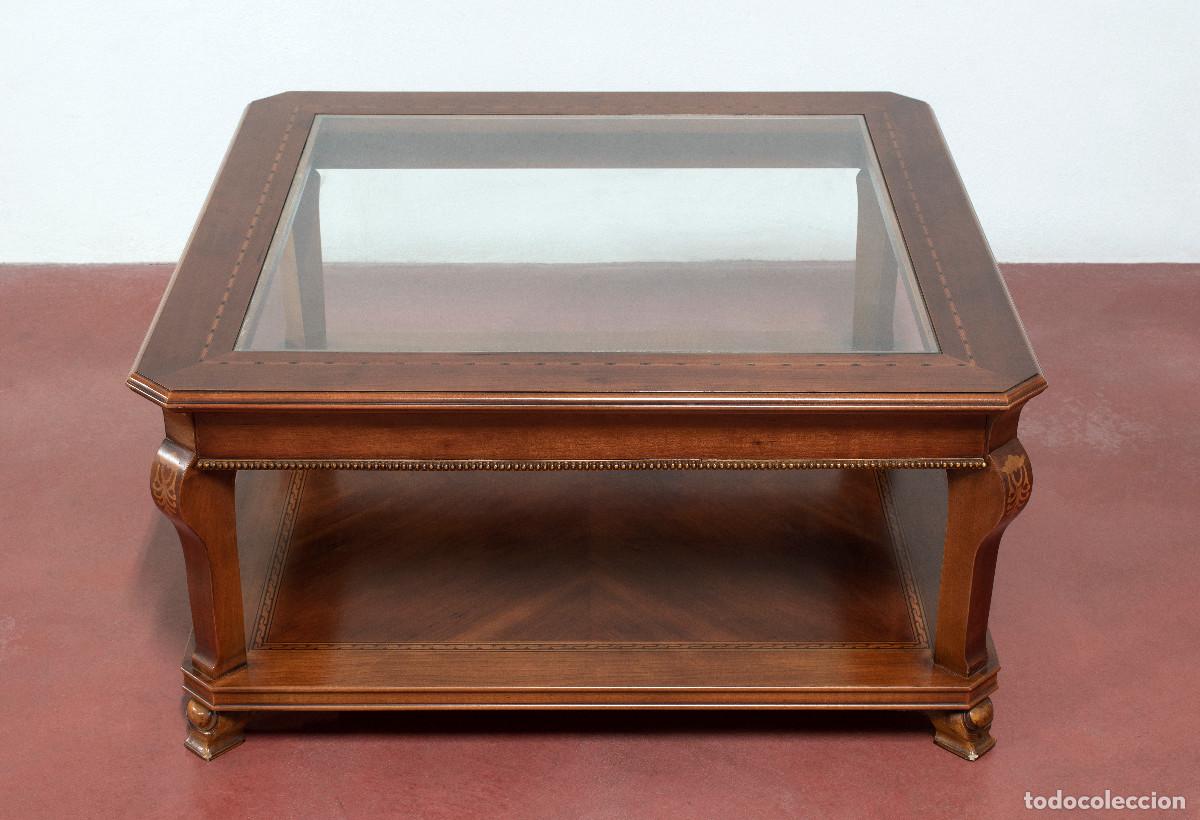 Vintage: Mesa de centro de cerezo y cristal encastrado