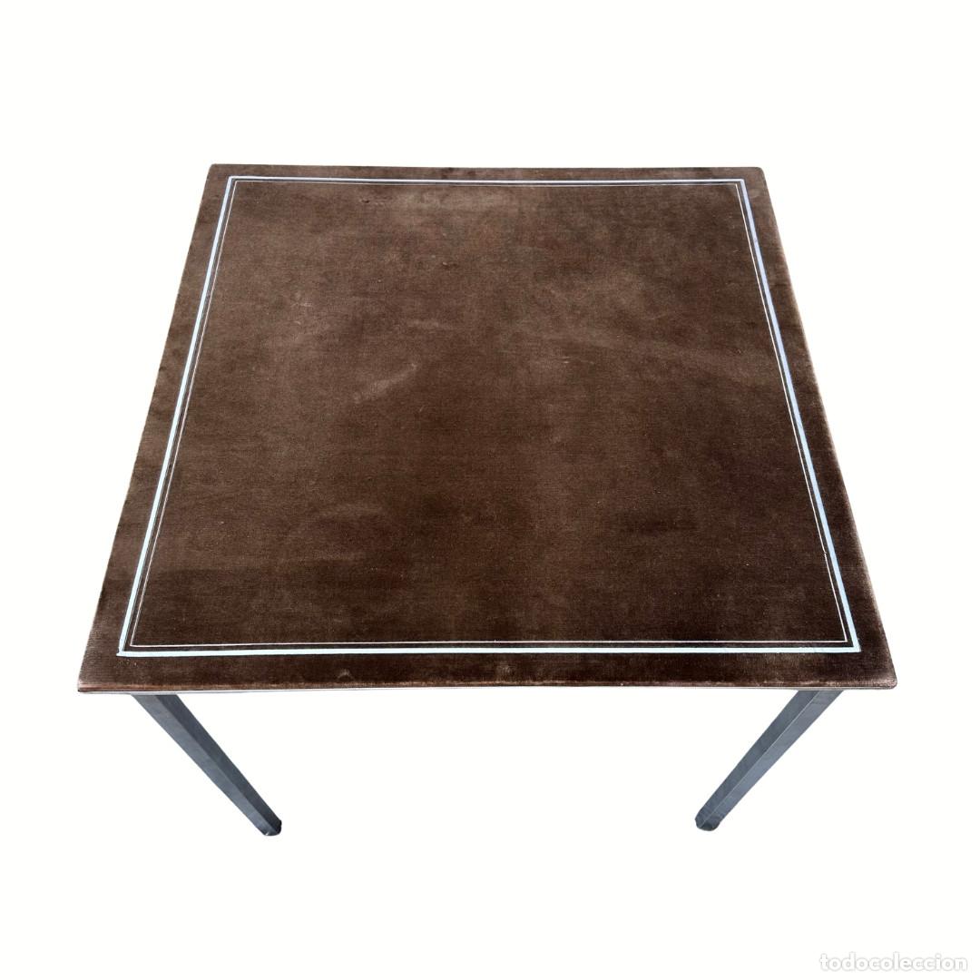 Vintage: Mesa de juego plegable, acero y terciopelo, siguiendo Christian Dior, 70&rsquo;s &ndash; Francia