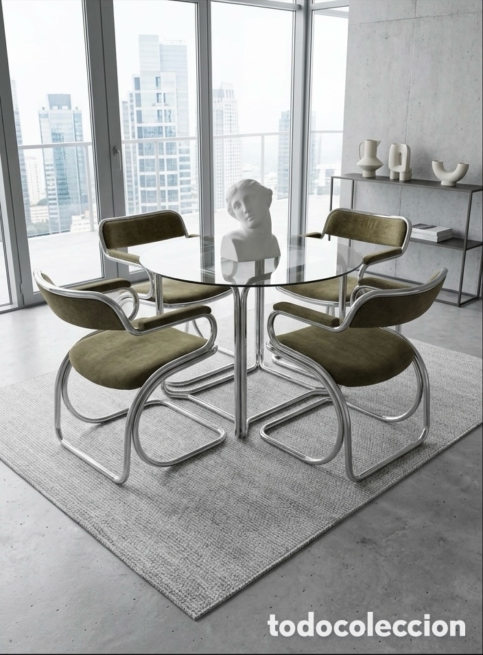 Vintage: 4 Sillas tubulares Vintage Cantilever Dise&ntilde;o Italiano Acero Cromado. Tipo Zougoise Victoria