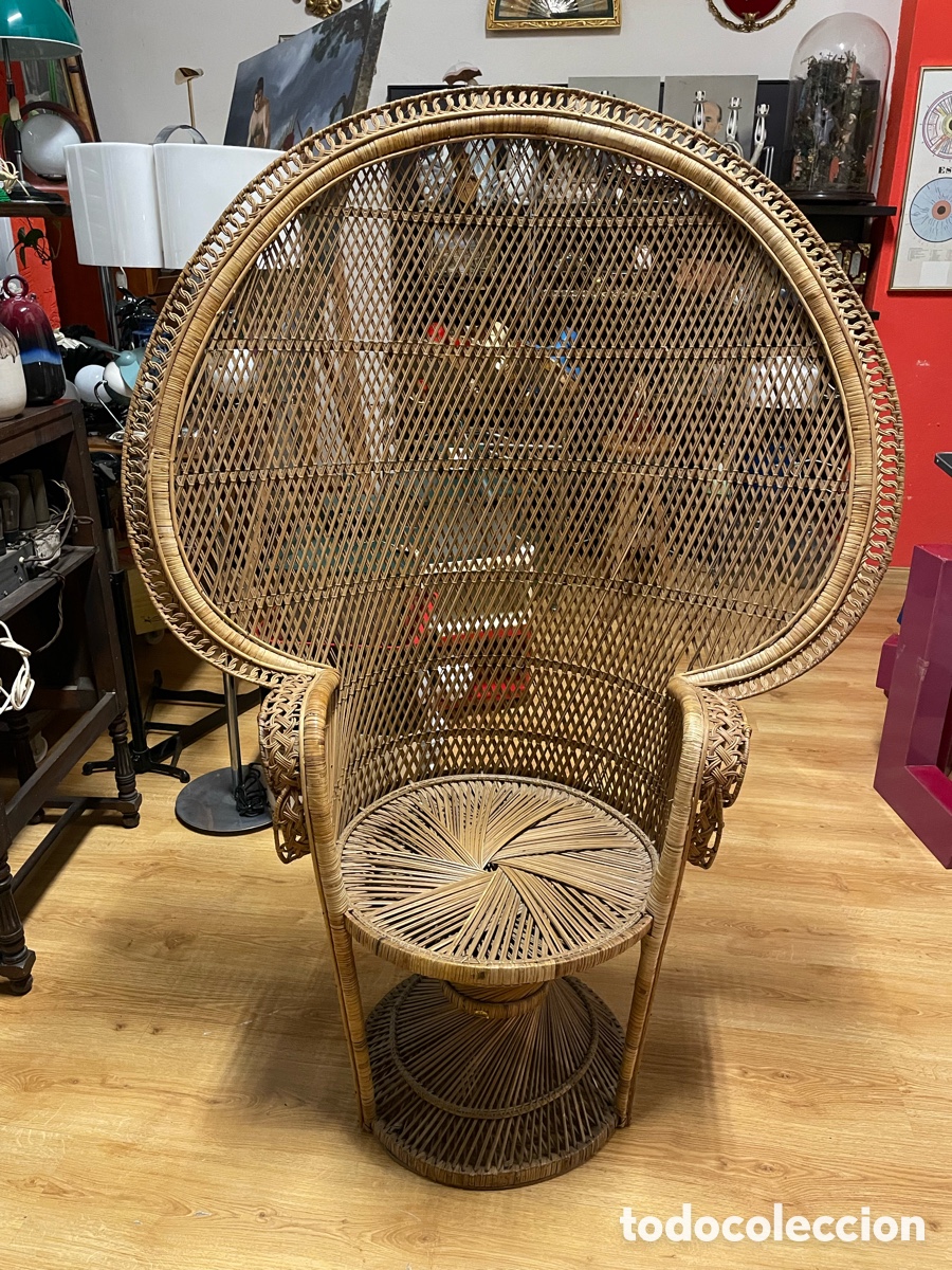 Vintage: SILL&Oacute;N RAT&Aacute;N TIPO EMMANUELLE. ORIGINAL A&Ntilde;OS 70. BUTACA JARD&Iacute;N MIMBRE