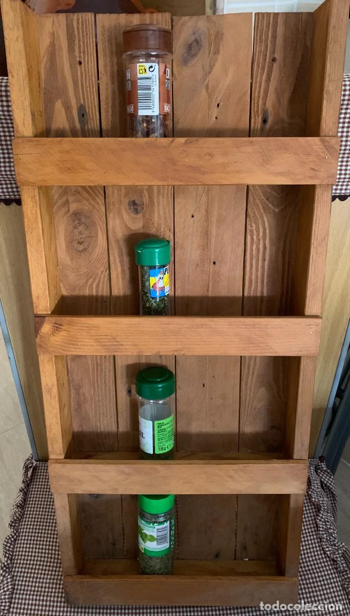 Vintage: Especiero r&uacute;stico de madera maciza para pared 4 baldas | Rustic Solid Wood Wall Spice Rack 4 Shelves