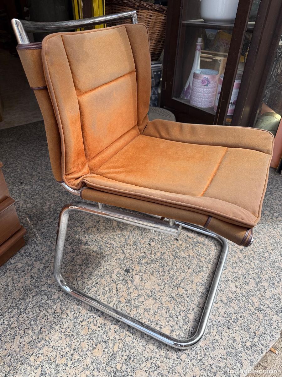 Vintage: Silla Space age, Mid Century, modelo Cantilever o similar. Original Vintage. Cromada y piel.