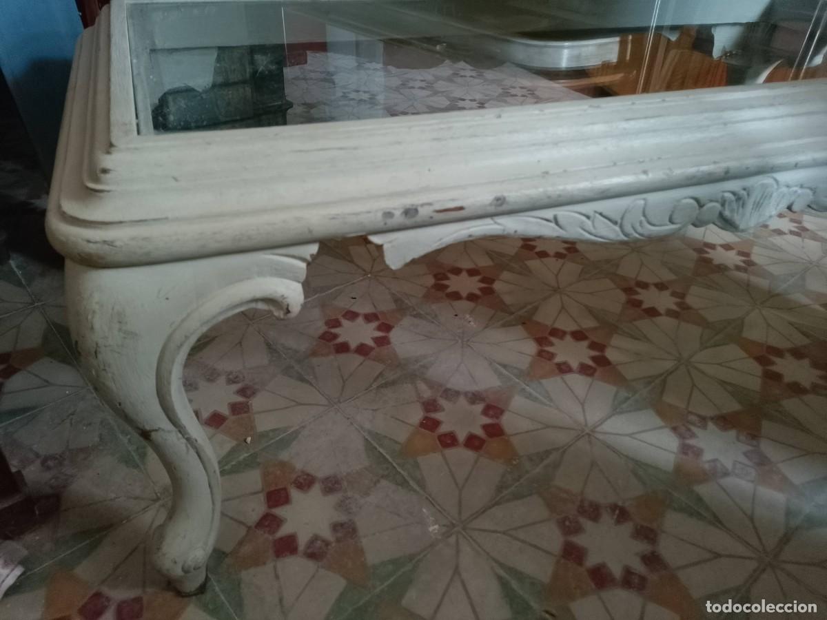 Vintage: Mesa de centro cristal y madera blanco antiguo