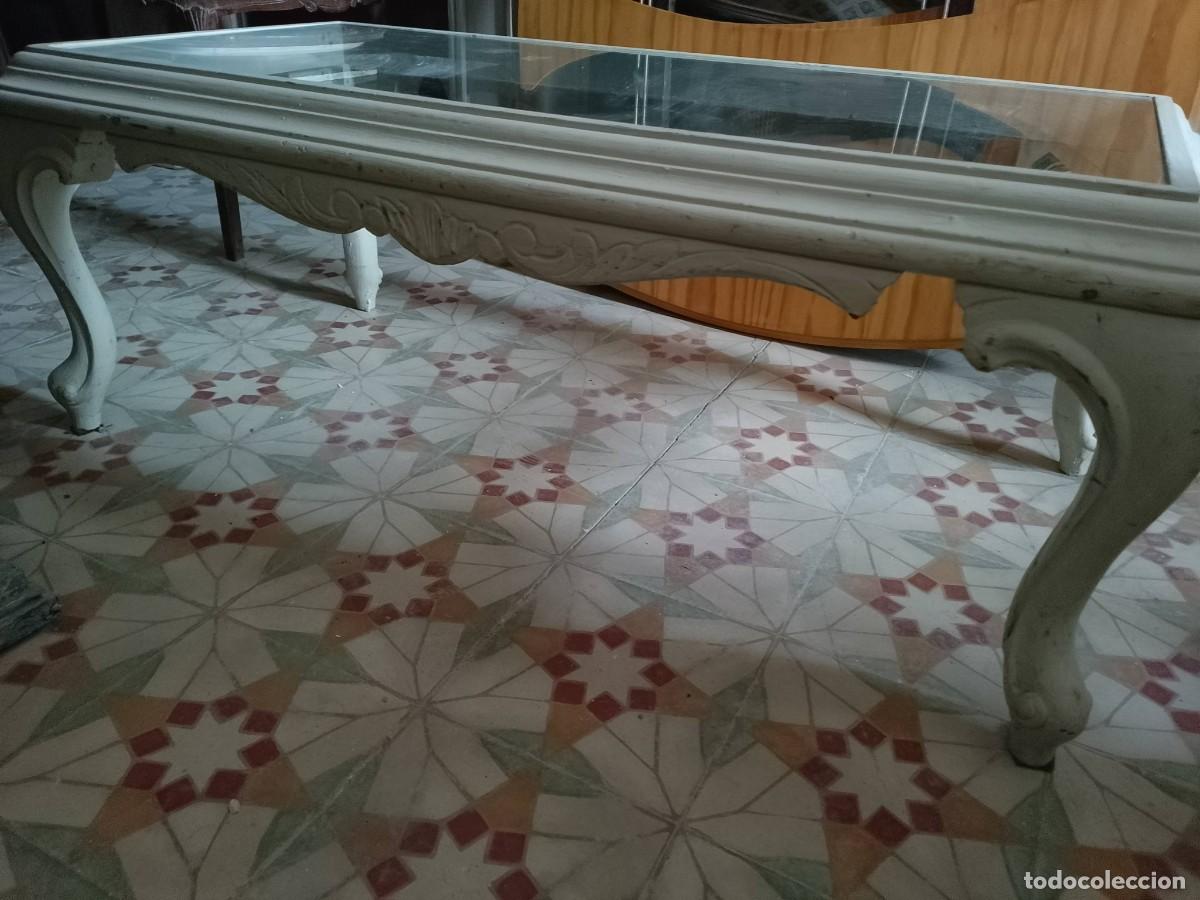 Vintage: Mesa de centro cristal y madera blanco antiguo - Foto 3