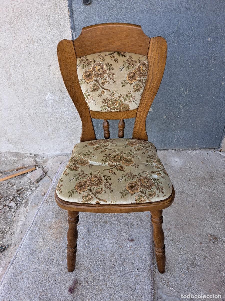 Vintage: Bonita silla de madera de roble maciza con tapizado floral, vintage