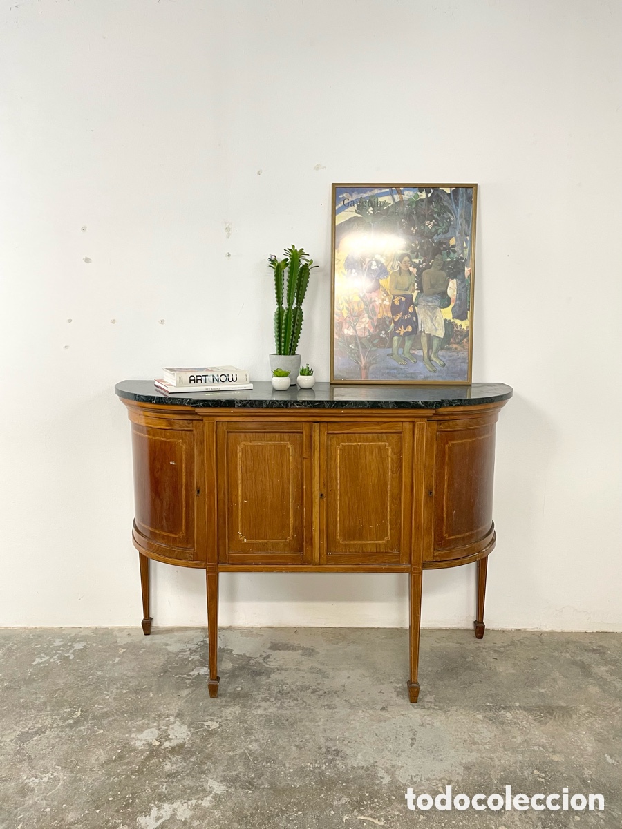 Vintage: Aparador o c&oacute;moda semiluna madera y m&aacute;rmol