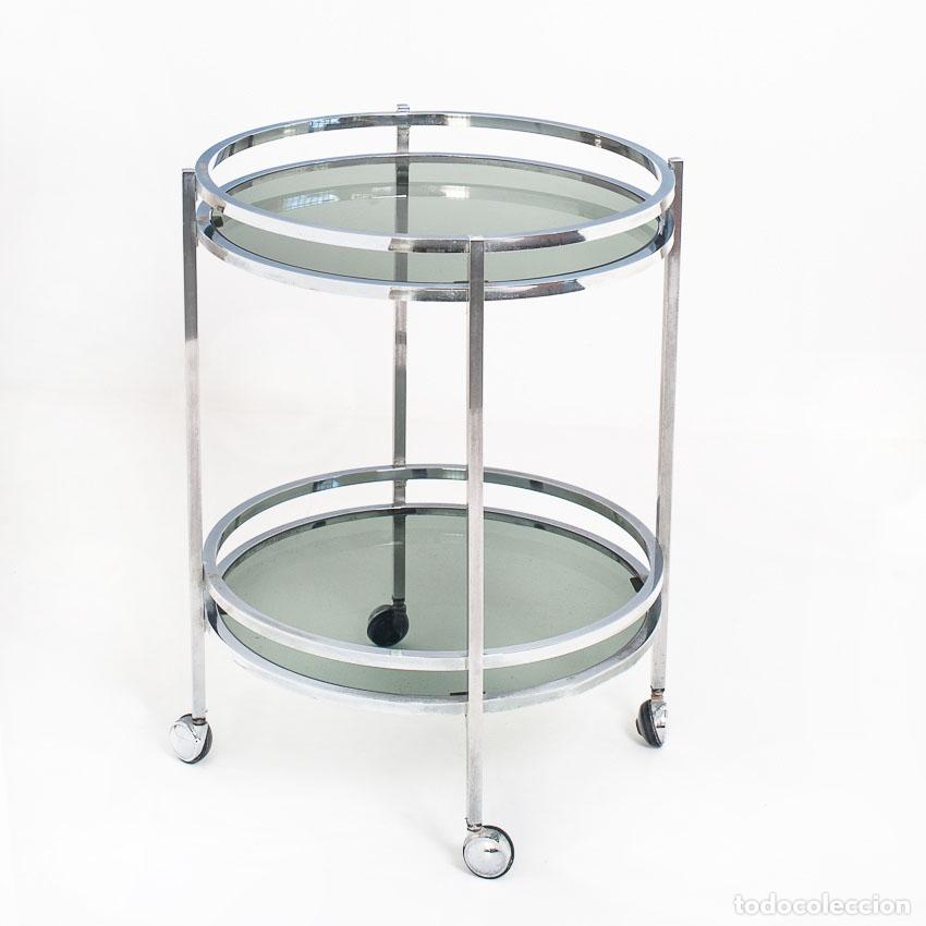 Vintage: Mesa auxiliar o mueble bar vintage. Hierro cromado y cristal - Espa&ntilde;a, a&ntilde;os 70