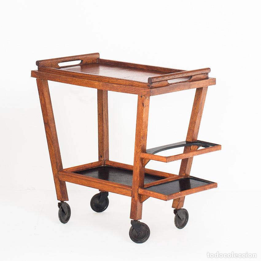 Vintage: Mesa camarera / mueble bar con bandeja extraible vintage. Madera de roble - Francia, a&ntilde;os 50