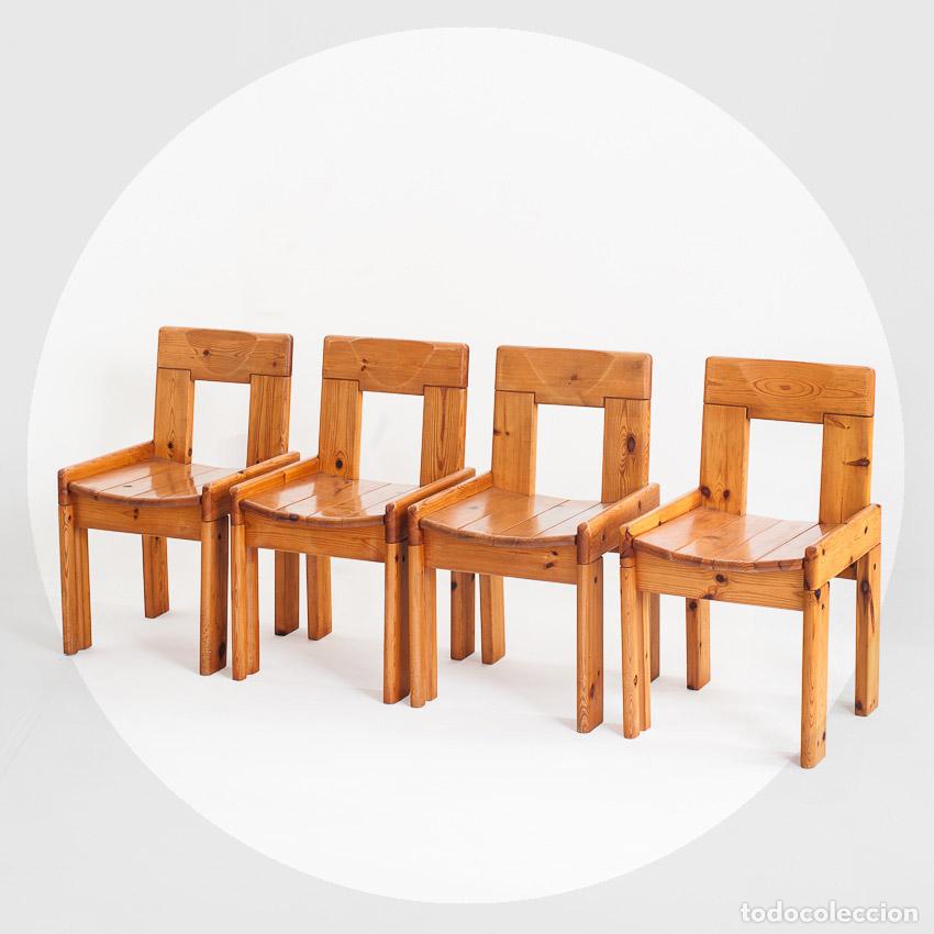 Vintage: Conjunto de 4 sillas de pino vintage. Dise&ntilde;o de Silvio Coppola para Fratelli Montina. Italia, anos 7